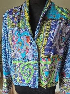 80s Vintage Sandy Starkman  Patchwork Quilt Jacket Art To Wear M Wearable Art